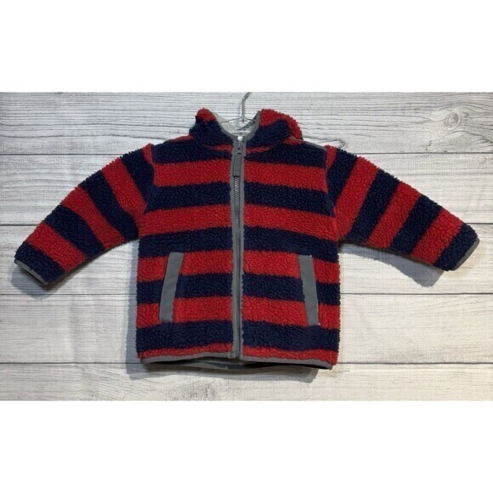 Hanna Andersson Boys Jacket Fleece Hooded Zip Up Stripped Size Euro 80/ US3T
